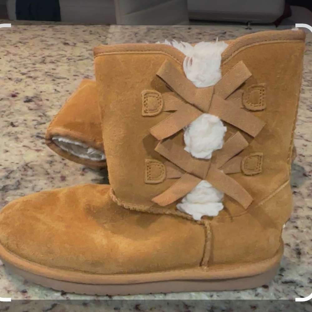 Tan Suede Boots with Bow Detail